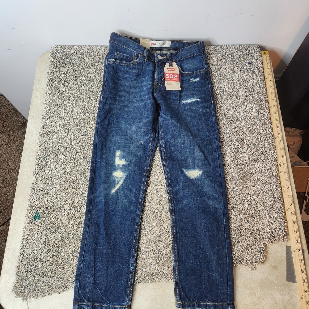 Levis Boys 502 Regular Taper Jeans Dark Wash Distressed Size 8 Reg 24x22 NWT